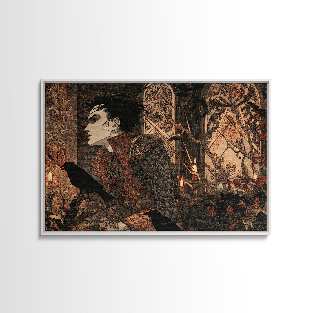 The Attic Whisperer, Stained Glass Gothic Art, Landscape Wall Art, Dark Halloween Decor, Canvas Print, Halloween Wall Art, Macabre Wall Art