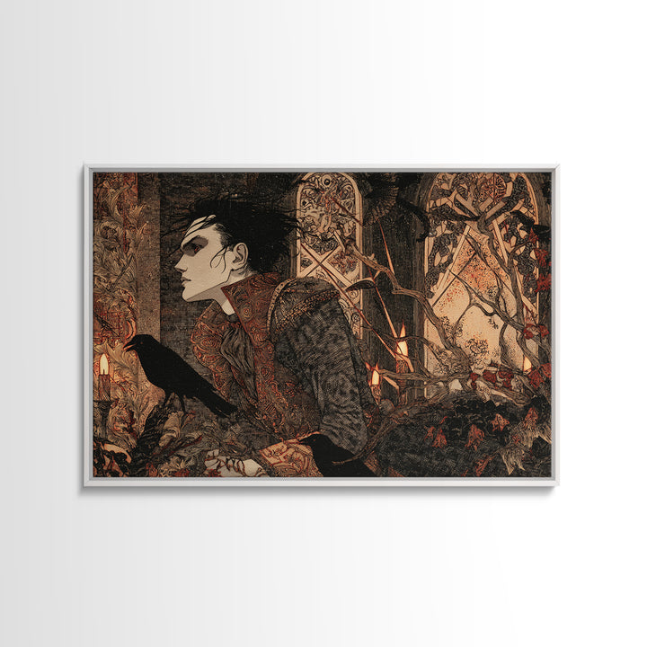 The Attic Whisperer, Stained Glass Gothic Art, Landscape Wall Art, Dark Halloween Decor, Canvas Print, Halloween Wall Art, Macabre Wall Art