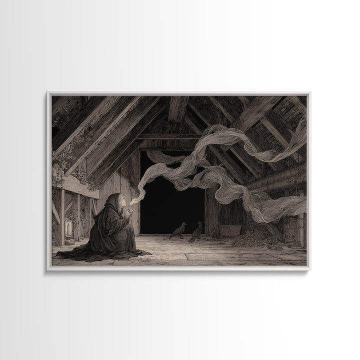 The Attic Whisperer, Victorian Macabre Art, Landscape Wall Art, Dark Fantasy Wall Art, Canvas Print, Halloween Wall Art