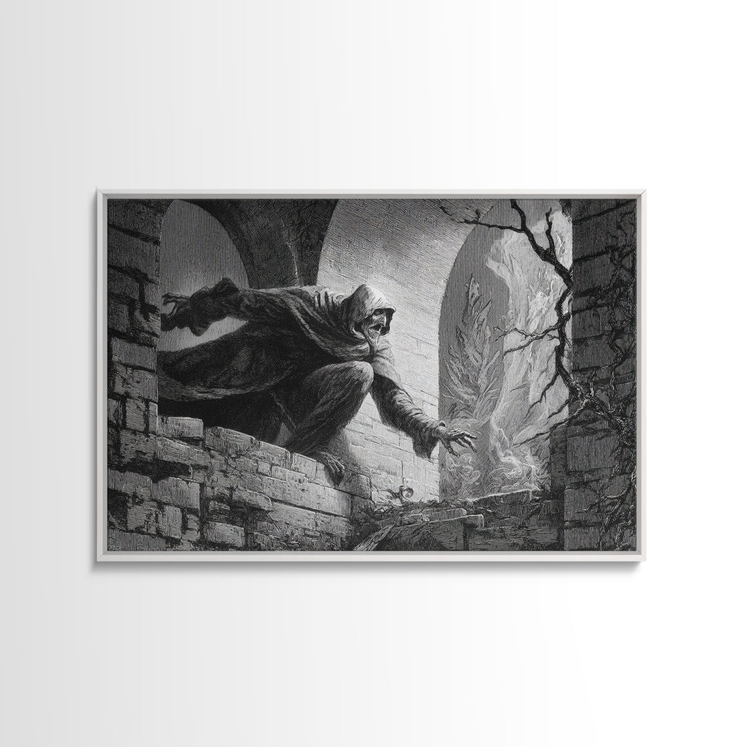 The Chimney Phantom, Gothic Engraving Art, Landscape Wall Art, Gothic Horror Wall Art, Framed Canvas Print, Halloween Wall Art