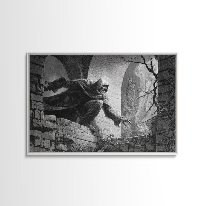 The Chimney Phantom, Gothic Engraving Art, Landscape Wall Art, Gothic Horror Wall Art, Framed Canvas Print, Halloween Wall Art