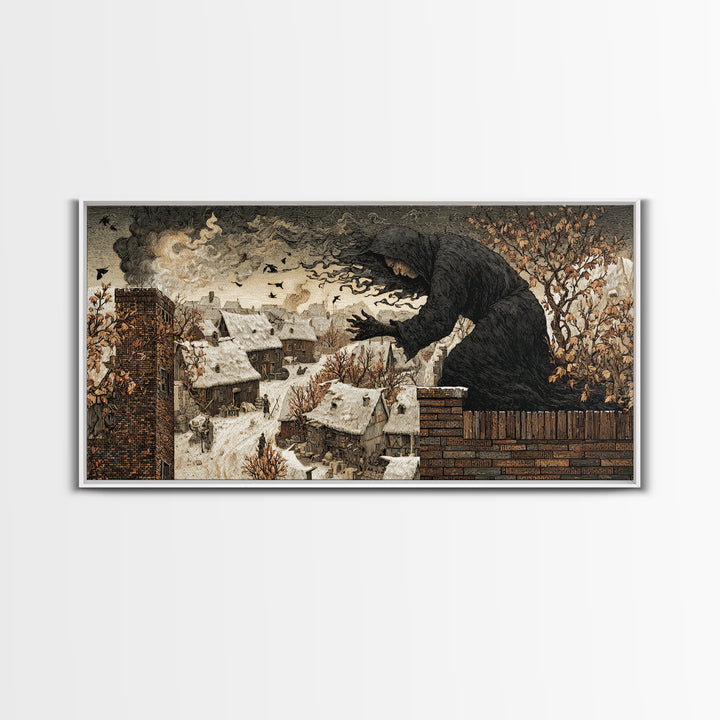 The Chimney Phantom, Northern Renaissance Horror, Wide Panoramic Art, Dark Fantasy Wall Art, Canvas Print, Halloween Wall Art