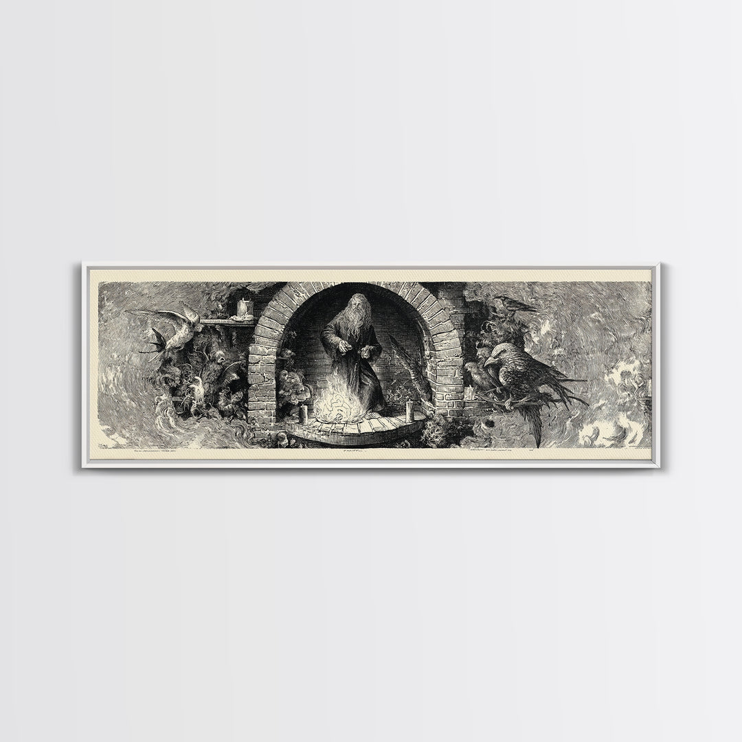 The Chimney Phantom, Renaissance Engraving Art, Extra Wide Wall Art, Gothic Horror Wall Art, Framed Canvas Print, Halloween Wall Art
