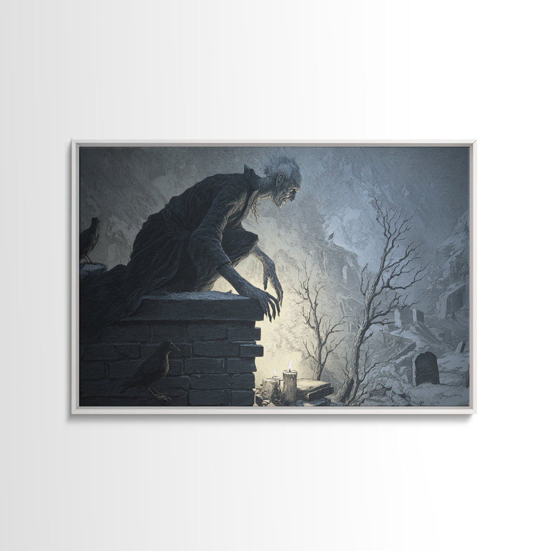 The Chimney Phantom, Romantic Gothic Landscape, Landscape Wall Art, Dark Fantasy Wall Art, Framed Canvas Print, Halloween Wall Art