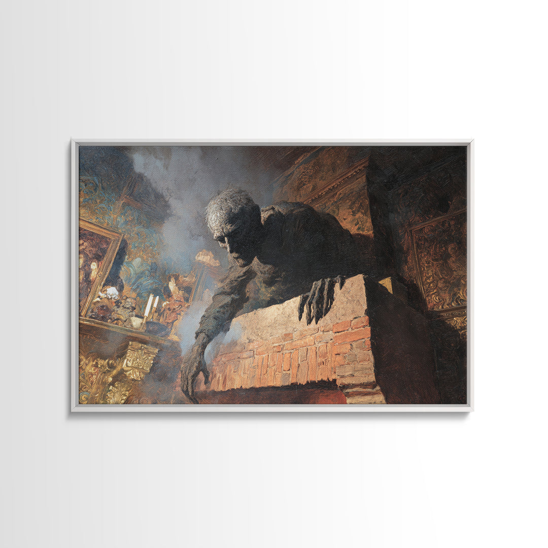 The Chimney Phantom, Ornate Symbolist Art, Landscape Wall Art, Macabre Wall Art, Framed Canvas Print, Halloween Wall Art