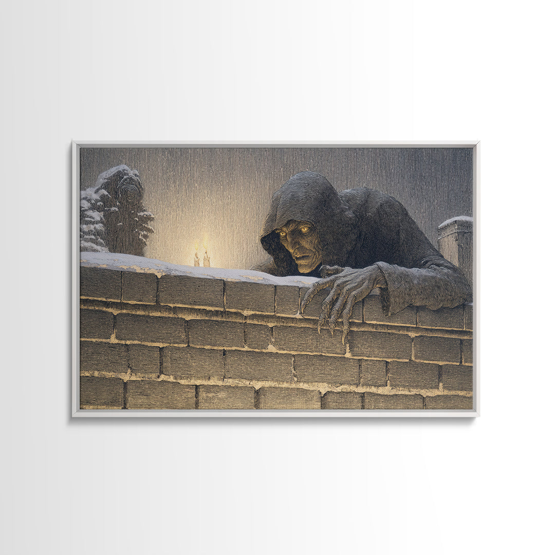 The Chimney Phantom, Symbolist Death Art, Landscape Wall Art, Dark Halloween Decor, Framed Canvas Print, Halloween Wall Art