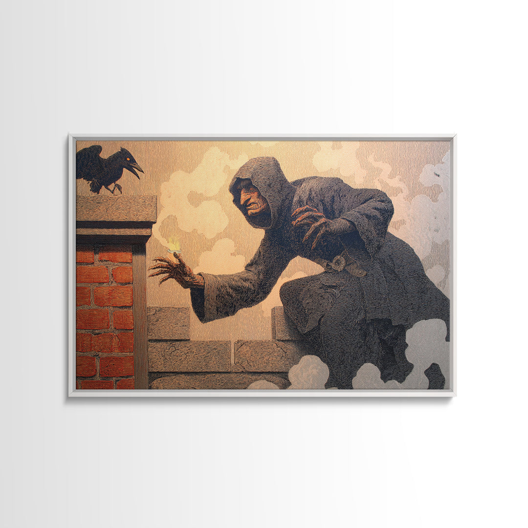 The Chimney Phantom, Symbolist Etching Art, Landscape Wall Art, Gothic Horror Wall Art, Framed Canvas Print, Halloween Wall Art