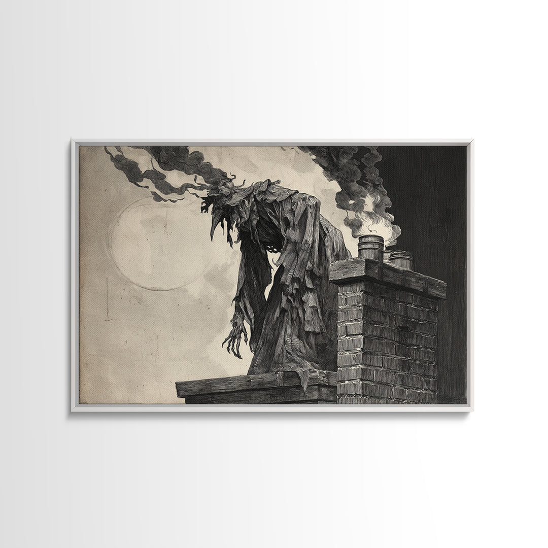 The Chimney Phantom, Expressionist Nightmare Art, Landscape Wall Art, Dark Halloween Decor, Canvas Print, Halloween Wall Art