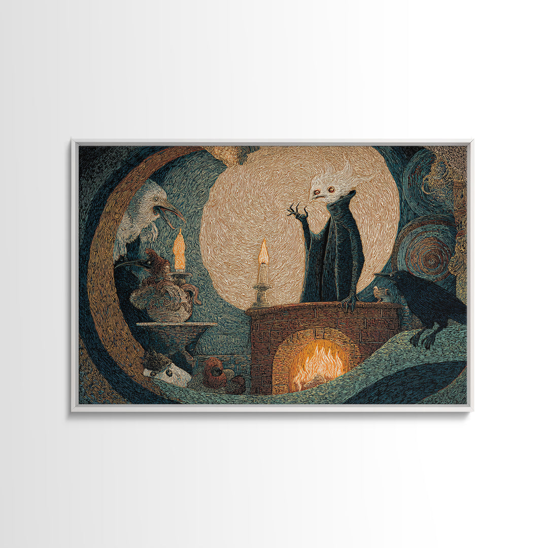 The Chimney Phantom, Expressionist Gothic Art, Landscape Wall Art, Dark Fantasy Wall Art, Framed Canvas Print, Halloween Wall Art