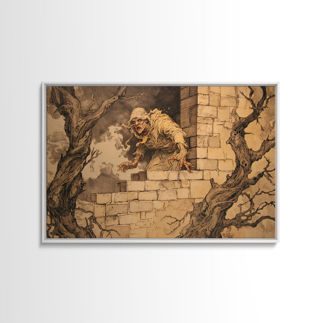 The Chimney Phantom, Gothic Storybook Art, Landscape Wall Art, Dark Fantasy Wall Art, Canvas Print, Halloween Wall Art