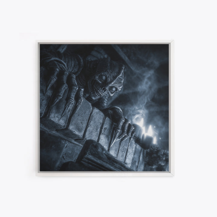 The Chimney Phantom, Biomechanical Horror Art, Square Wall Art, Dark Fantasy Wall Art, Framed Canvas Print, Halloween Wall Art