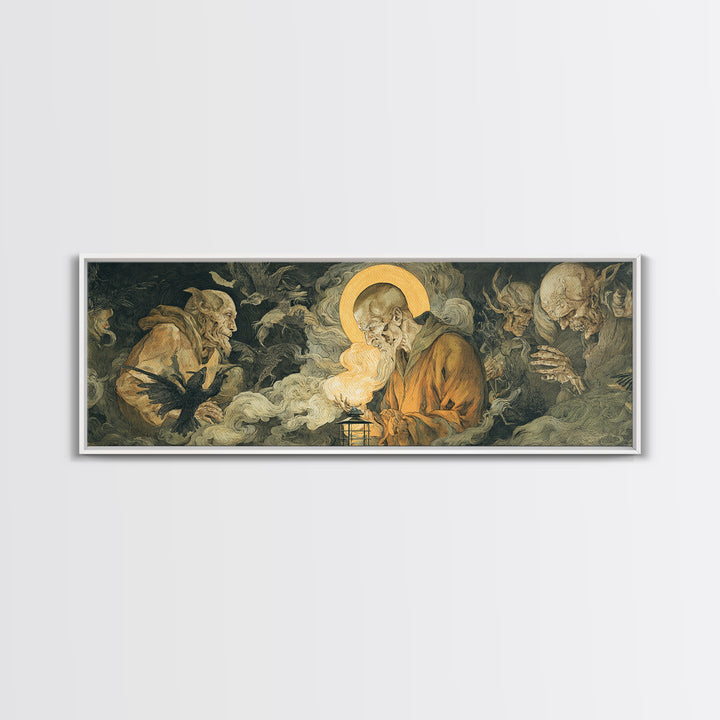 The Lantern Specter, Dark Renaissance Art, Extra Wide Wall Art, Dark Halloween Decor, Framed Canvas Print, Halloween Wall Art