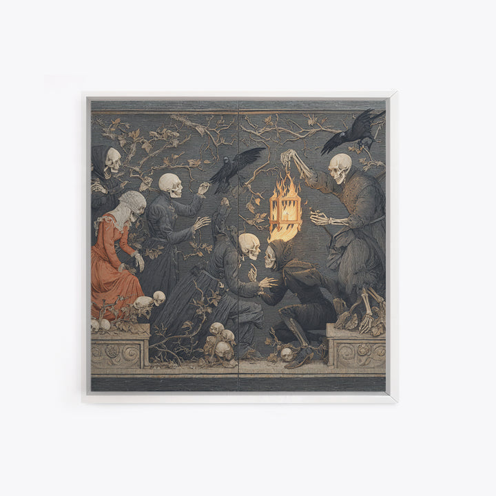 The Lantern Specter, Danse Macabre Art, Square Wall Art, Dark Fantasy Wall Art, Framed Canvas Print, Halloween Wall Art