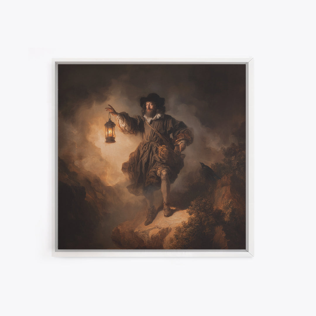 The Lantern Specter, Baroque Witchcraft Art, Square Wall Art, Dark Fantasy Wall Art, Framed Canvas Print, Halloween Wall Art