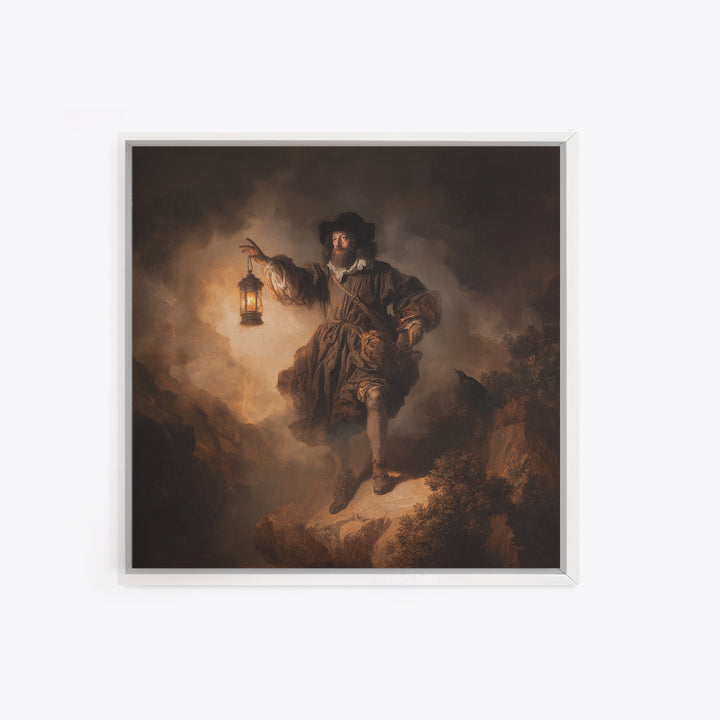 The Lantern Specter, Baroque Witchcraft Art, Square Wall Art, Dark Fantasy Wall Art, Framed Canvas Print, Halloween Wall Art