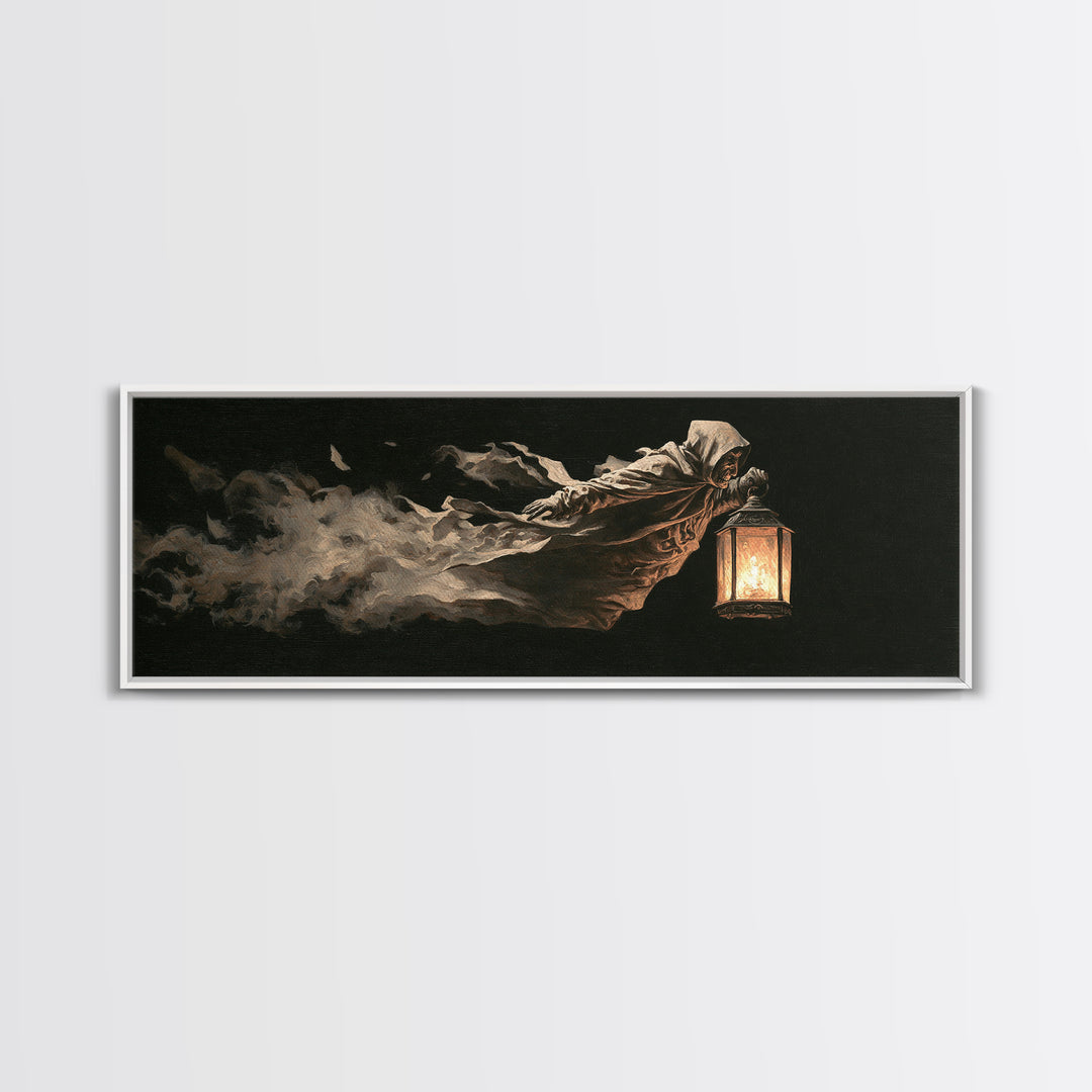 The Lantern Specter, Dark Romantic Horror Art, Extra Wide Wall Art, Dark Fantasy Wall Art, Canvas Print, Halloween Wall Art