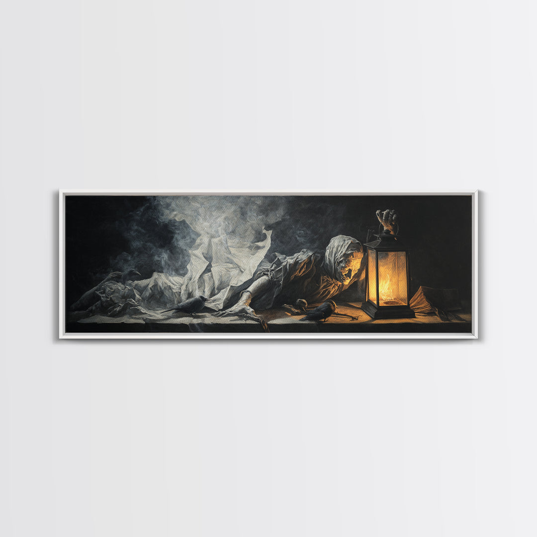 The Lantern Specter, Gothic Nightmare Art, Extra Wide Wall Art, Dark Fantasy Wall Art, Canvas Print, Halloween Wall Art