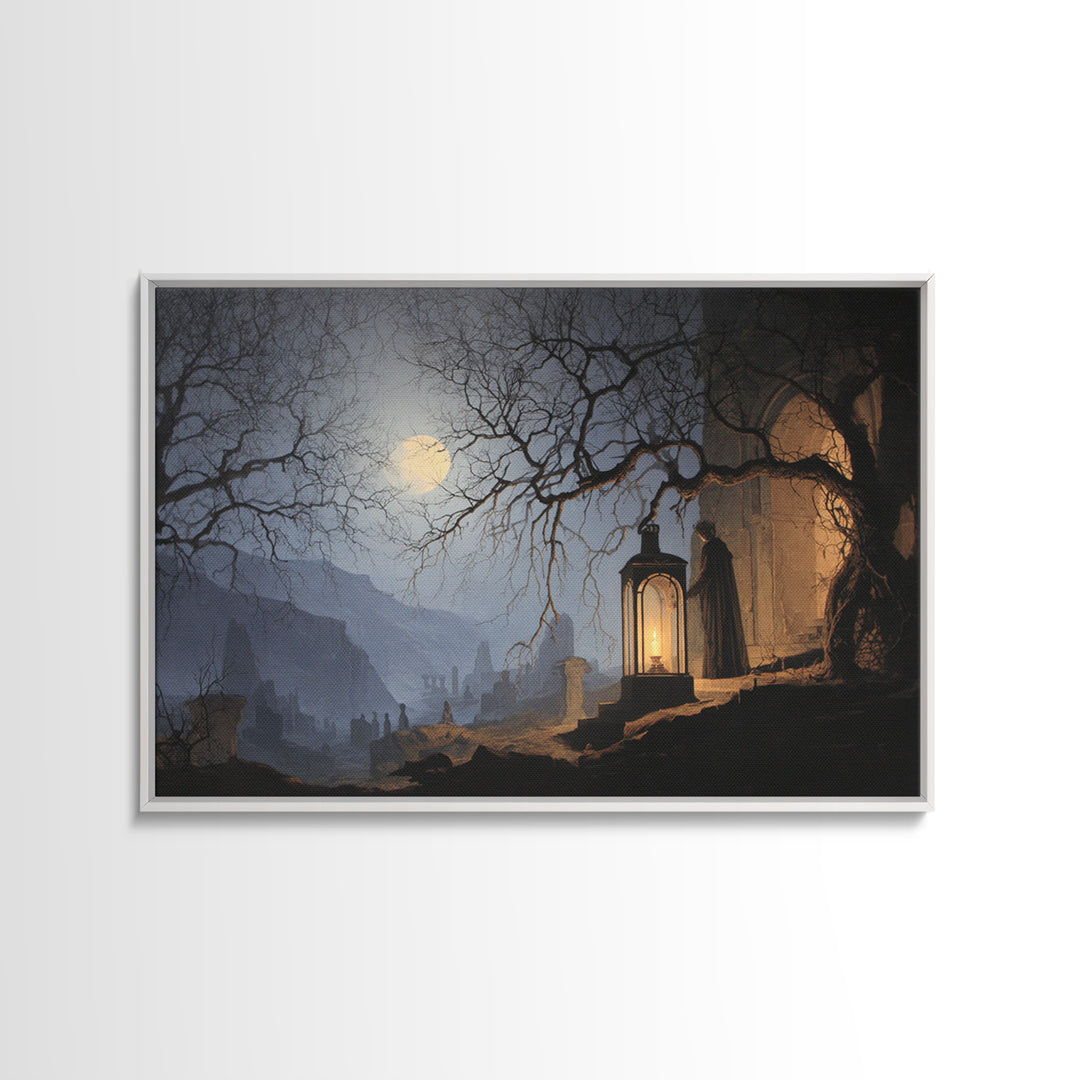 The Lantern Specter, Romantic Gothic Landscape, Landscape Wall Art, Dark Halloween Decor, Canvas Print, Halloween Wall Art