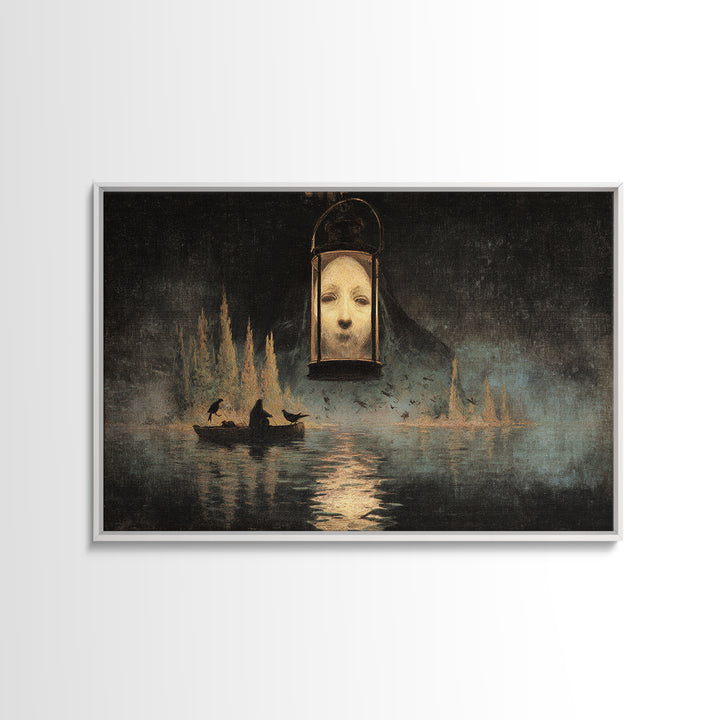 The Lantern Specter, Symbolist Gothic Landscape, Landscape Wall Art, Gothic Horror Wall Art, Framed Canvas Print, Halloween Wall Art