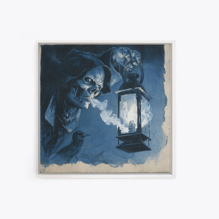 The Lantern Specter, Decadent Gothic Art, Square Wall Art, Gothic Horror Wall Art, Framed Canvas Print, Halloween Wall Art