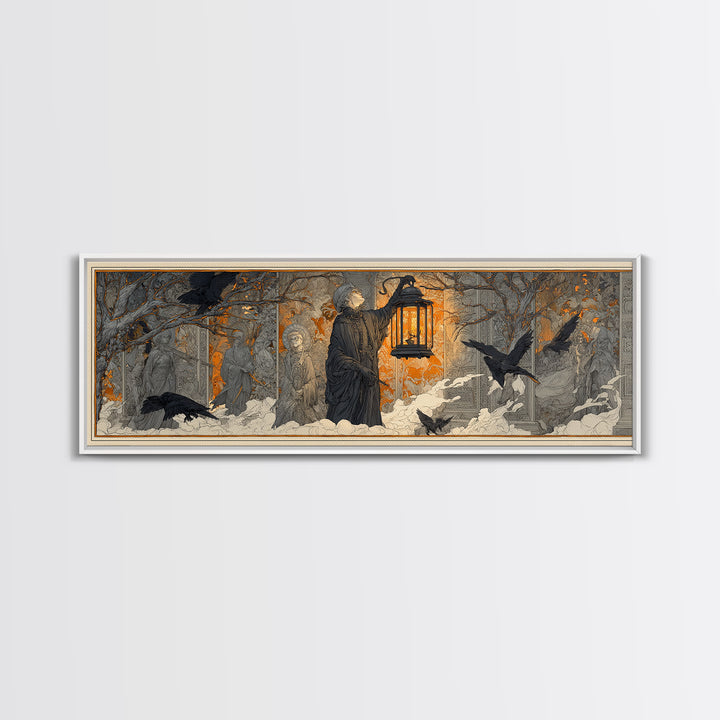 The Lantern Specter, Symbolist Death Art, Extra Wide Wall Art, Macabre Wall Art, Canvas Print, Halloween Wall Art, Spooky Wall Decor