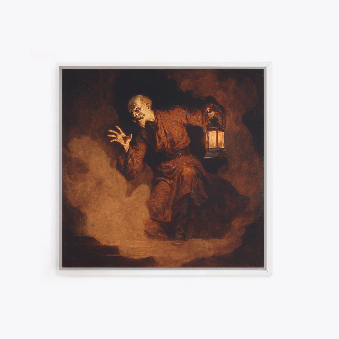 The Lantern Specter, Dark Symbolist Art, Square Wall Art, Dark Fantasy Wall Art, Canvas Print, Halloween Wall Art