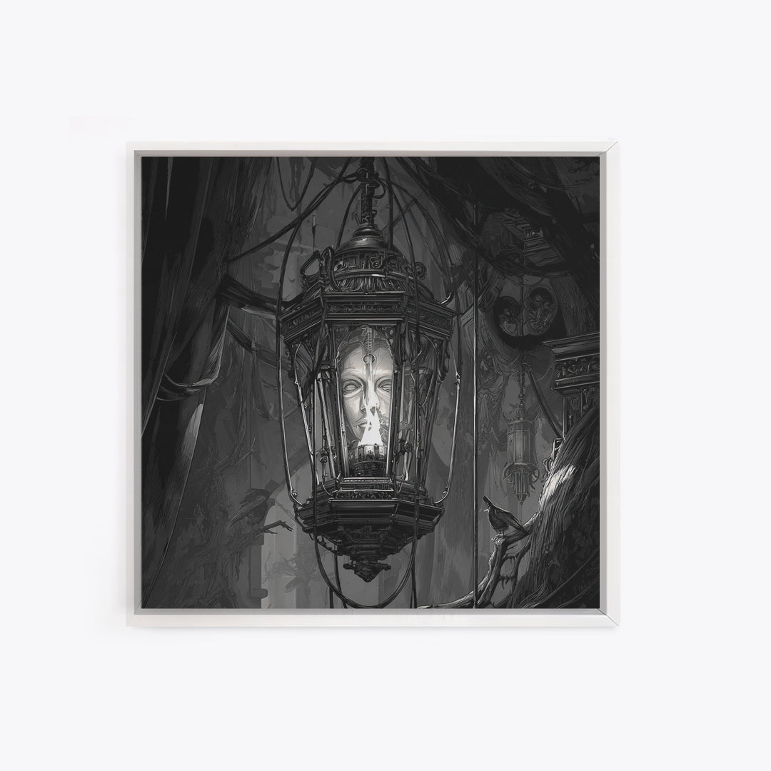 The Lantern Specter, Biomechanical Horror Art, Square Wall Art, Dark Halloween Decor, Canvas Print, Halloween Wall Art