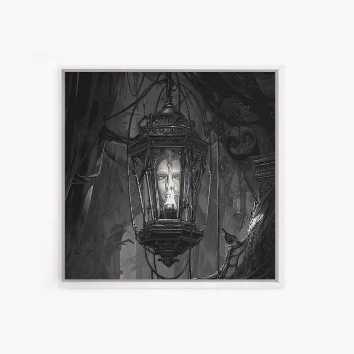 The Lantern Specter, Biomechanical Horror Art, Square Wall Art, Dark Halloween Decor, Canvas Print, Halloween Wall Art
