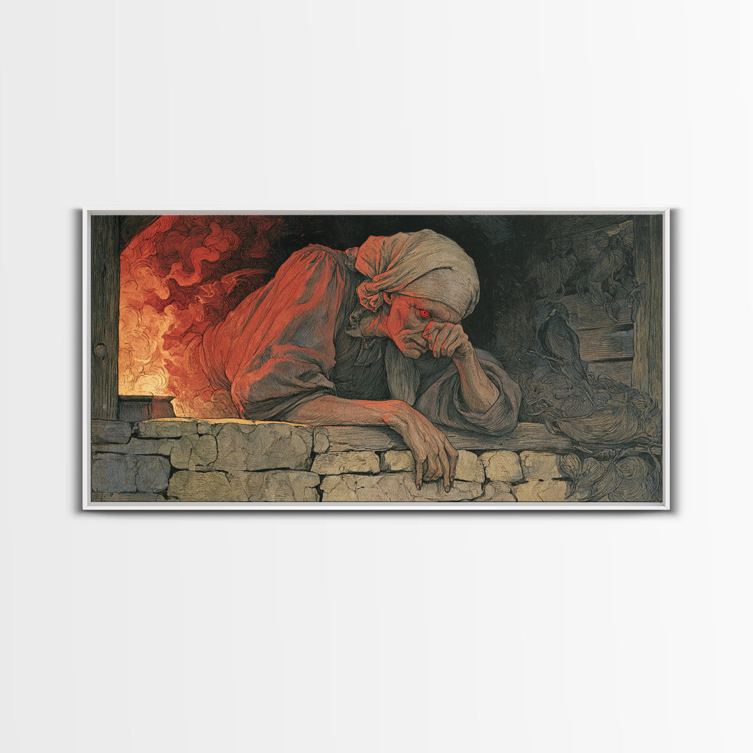 The Red-Eyed Night Hag, Dark Renaissance Art, Wide Panoramic Art, Dark Fantasy Wall Art, Framed Canvas Print, Halloween Wall Art