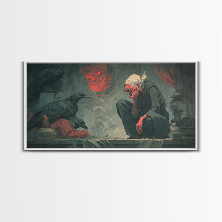 The Red-Eyed Night Hag, Gothic Nightmare Art, Wide Panoramic Art, Dark Fantasy Wall Art, Canvas Print, Halloween Wall Art