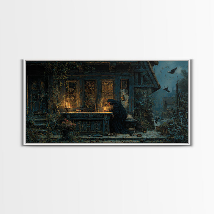 The Red-Eyed Night Hag, Ornate Symbolist Art, Wide Panoramic Art, Gothic Horror Wall Art, Canvas Print, Halloween Wall Art
