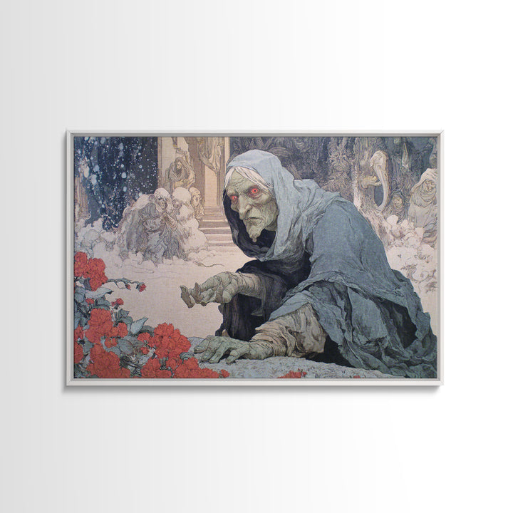 The Red-Eyed Night Hag, Symbolist Death Art, Landscape Wall Art, Gothic Horror Wall Art, Framed Canvas Print, Halloween Wall Art