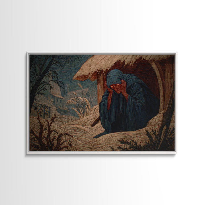 The Red-Eyed Night Hag, Expressionist Gothic Art, Landscape Wall Art, Macabre Wall Art, Framed Canvas Print, Halloween Wall Art