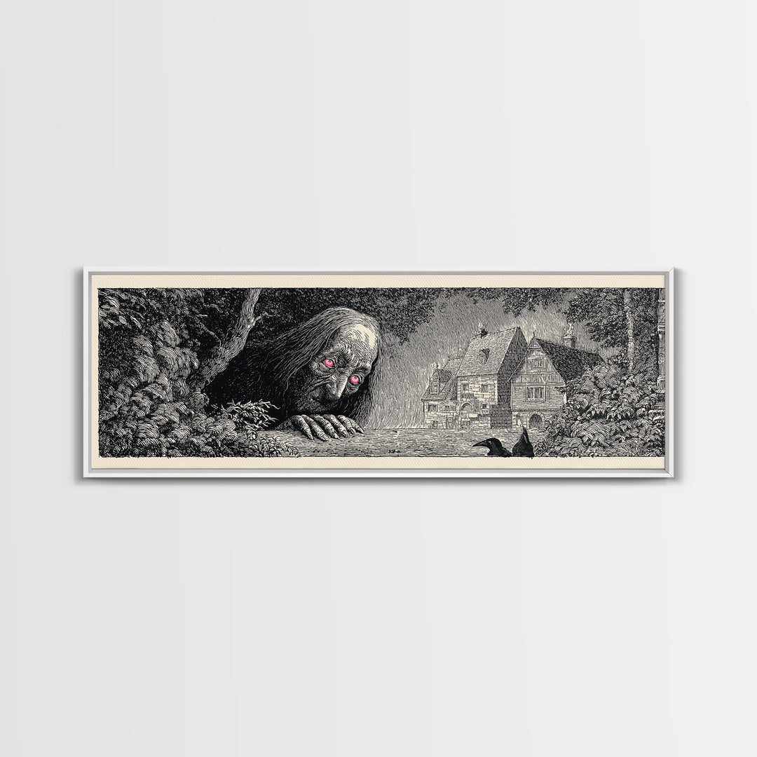 The Red-Eyed Night Hag, Victorian Macabre Art, Extra Wide Wall Art, Dark Halloween Decor, Canvas Print, Halloween Wall Art