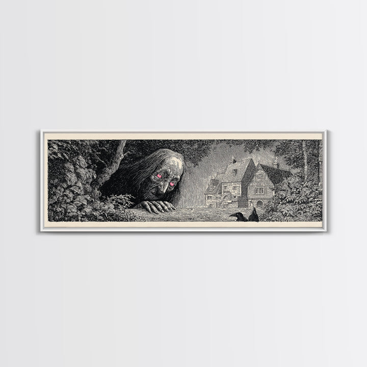 The Red-Eyed Night Hag, Victorian Macabre Art, Extra Wide Wall Art, Dark Halloween Decor, Canvas Print, Halloween Wall Art