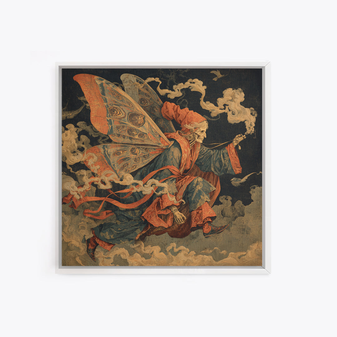 The Velvet Moth Witch, Danse Macabre Art, Square Wall Art, Dark Halloween Decor, Framed Canvas Print, Halloween Wall Art