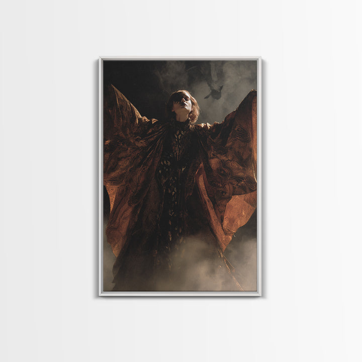 The Velvet Moth Witch, Visionary Gothic Art, Vertical Wall Art, Dark Halloween Decor, Canvas Print, Halloween Wall Art