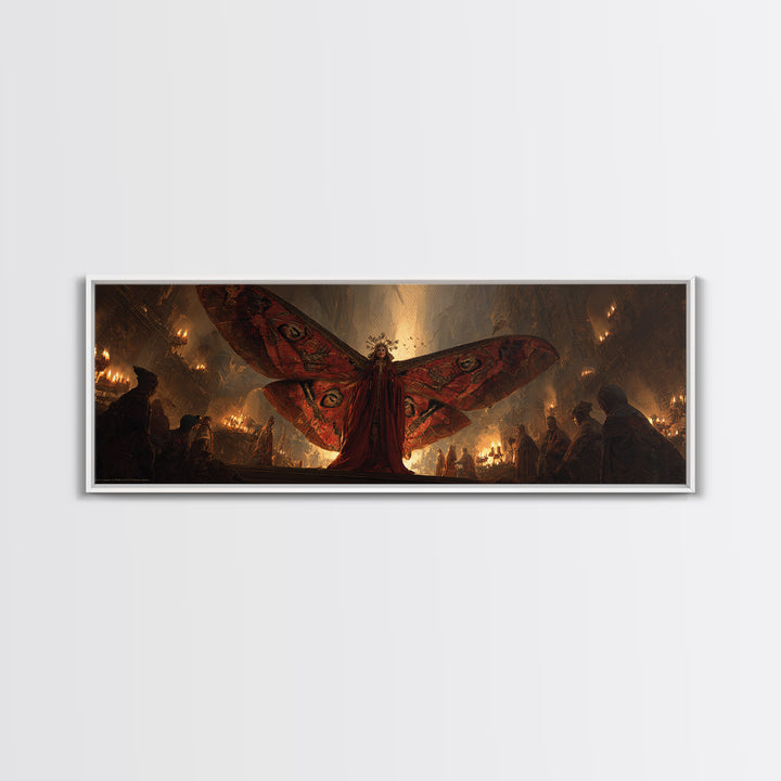 The Velvet Moth Witch, Apocalyptic Romantic Art, Extra Wide Wall Art, Macabre Wall Art, Framed Canvas Print, Halloween Wall Art