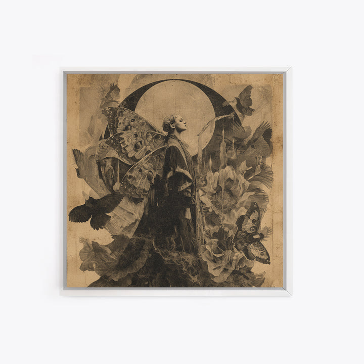 The Velvet Moth Witch, Symbolist Dream Art, Square Wall Art, Dark Fantasy Wall Art, Framed Canvas Print, Halloween Wall Art