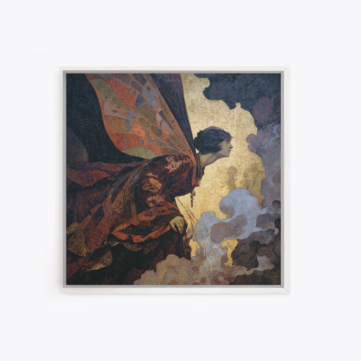 The Velvet Moth Witch, Dark Symbolist Art, Square Wall Art, Macabre Wall Art, Canvas Print, Halloween Wall Art