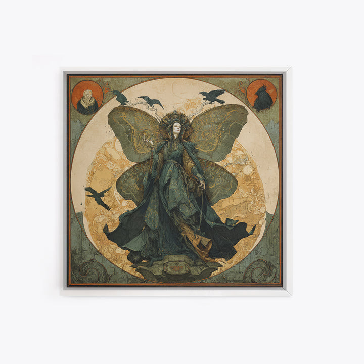 The Velvet Moth Witch, Symbolist Etching Art, Square Wall Art, Gothic Horror Wall Art, Canvas Print, Halloween Wall Art
