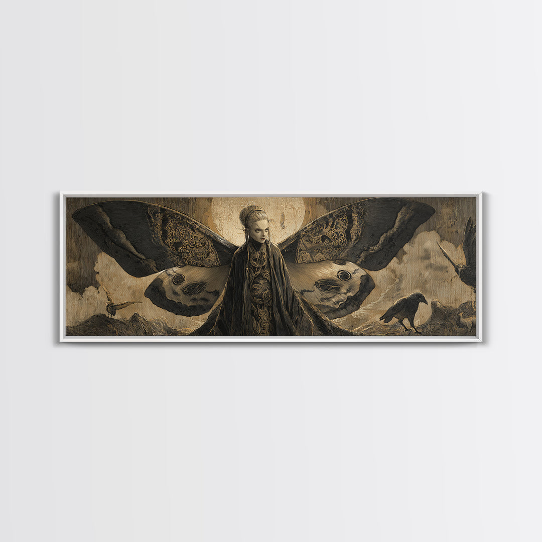 The Velvet Moth Witch, Expressionist Nightmare Art, Extra Wide Wall Art, Dark Fantasy Wall Art, Canvas Print, Halloween Wall Art