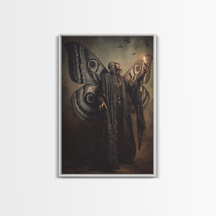 The Velvet Moth Witch, Expressionist Gothic Art, Vertical Wall Art, Dark Halloween Decor, Canvas Print, Halloween Wall Art