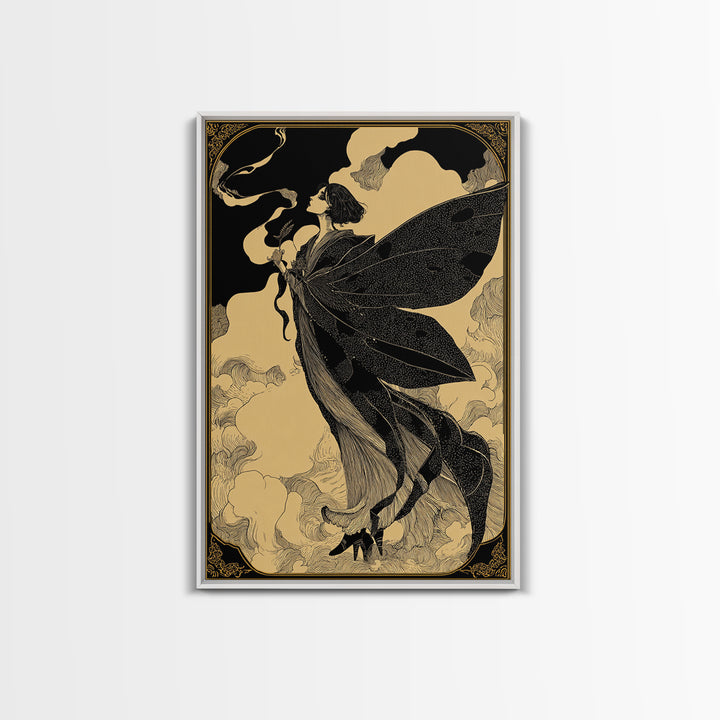 The Velvet Moth Witch, Decadent Line Art, Vertical Wall Art, Gothic Horror Wall Art, Canvas Print, Halloween Wall Art