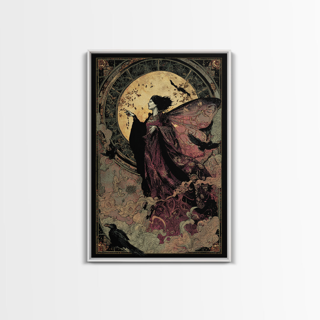 The Velvet Moth Witch, Stained Glass Gothic Art, Vertical Wall Art, Dark Fantasy Wall Art, Canvas Print, Halloween Wall Art