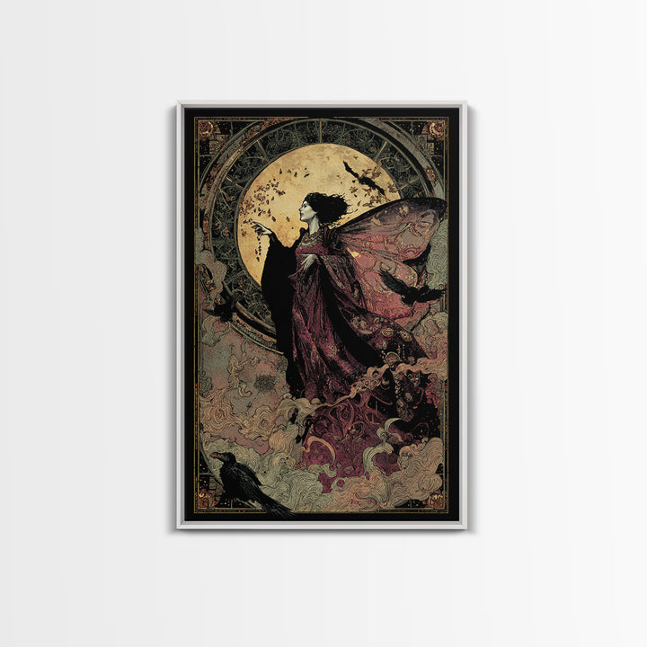 The Velvet Moth Witch, Stained Glass Gothic Art, Vertical Wall Art, Dark Fantasy Wall Art, Canvas Print, Halloween Wall Art