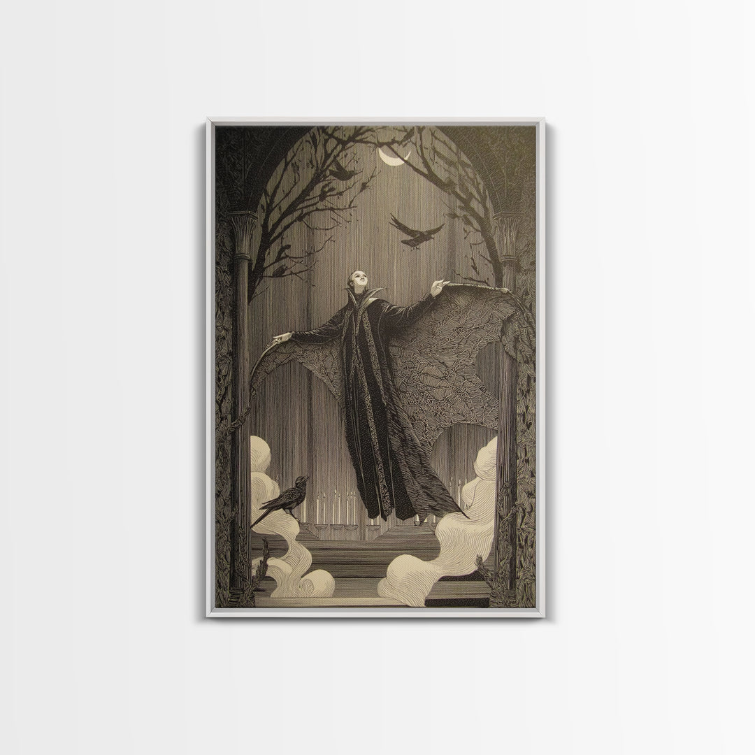 The Velvet Moth Witch, Victorian Macabre Art, Vertical Wall Art, Macabre Wall Art, Framed Canvas Print, Halloween Wall Art