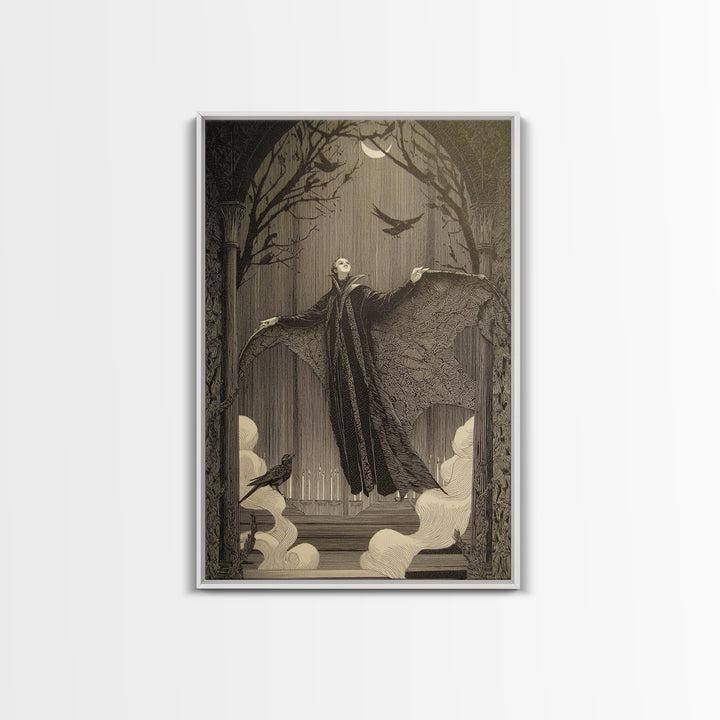 The Velvet Moth Witch, Victorian Macabre Art, Vertical Wall Art, Macabre Wall Art, Framed Canvas Print, Halloween Wall Art