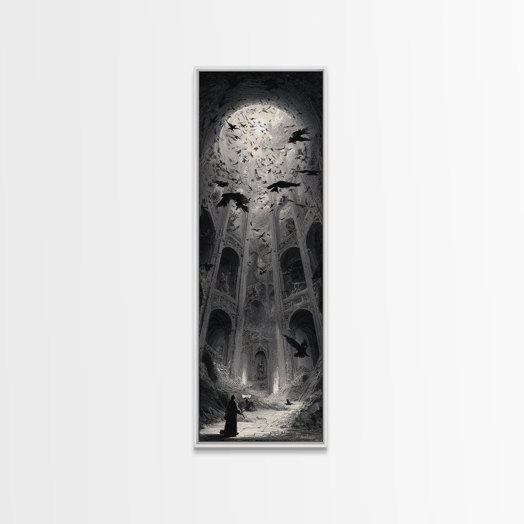 The Ghostly Groom, Gothic Engraving Art, Tall Narrow Wall Art, Gothic Horror Wall Art, Canvas Print, Halloween Wall Art