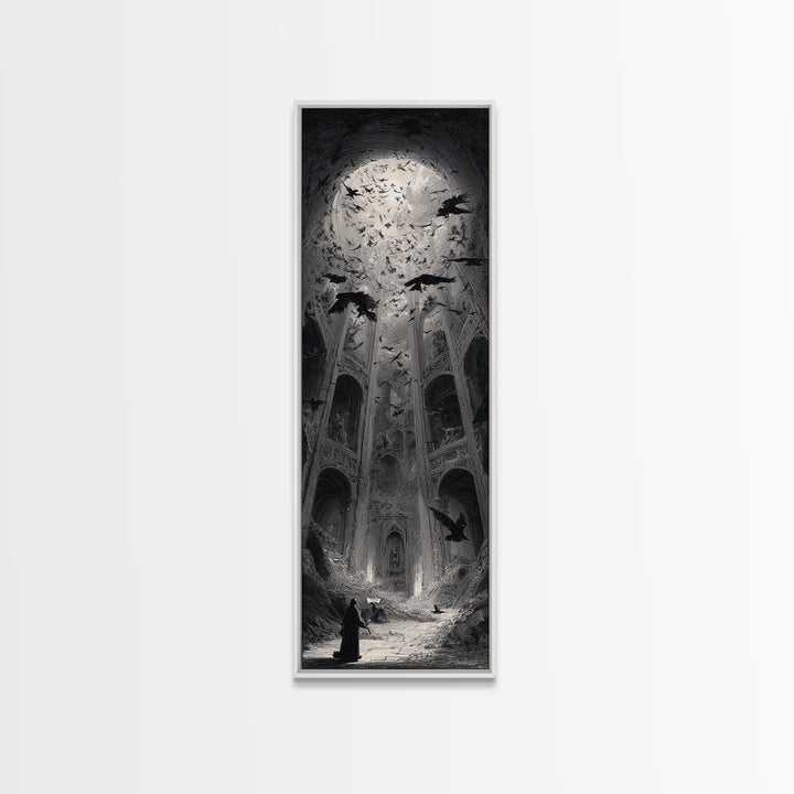 The Ghostly Groom, Gothic Engraving Art, Tall Narrow Wall Art, Gothic Horror Wall Art, Canvas Print, Halloween Wall Art